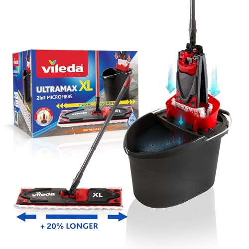 Vileda Ultramax XL 2in1 Bodenwischer Komplett Set, extrabreiter Wischmopp mit Stiel, Mikrofaserbezug und Eimer mit Powerpresse, für alle Hartböden, Wischerplatte 42cm, Stiellänge 75-130cm im Sale