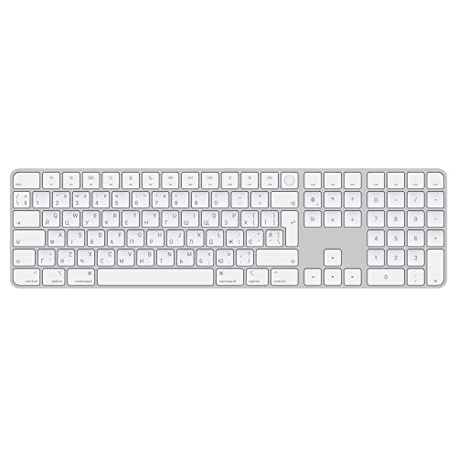 Apple Magic Keyboard mit Touch ID und Ziffernblock: Bluetooth, wiederaufladbar. Kompatibel mit Mac Computern Chip; Ukrainisch, Weiße Tasten