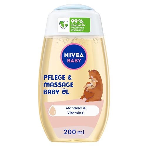 NIVEA BABY Pflege und Massage Öl, pflegendes Babyöl für die zarte Babyhaut mit Mandelöl und Vitamin E, Hautpflege schützt und stärkt empfindliche Haut (200 ml) im Sale