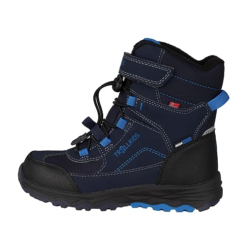 Trollkids wasserdichte robuste Kinder Winter-Stiefel mit kuscheligem Fleecefutter HAFJELL, Mandel/Mystisches Blau, im Sale