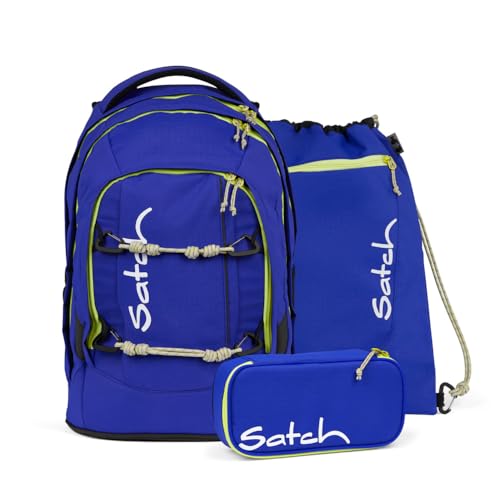 satch pack Schulrucksack Set 4 teilig ab 5. Klasse ergonomisch 30L Stauraum mit Schlamperbox Trinkflasche Sportbeutel Blue Climber Set - Blau im Sale