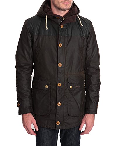 Barbour - Parkas - Herren - Khakifarbener Parka Game Two Tone mit Sherpa-Futter und Leder-Patches für Herren - XL im Sale