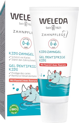 WELEDA Bio Kids Zahngel mit Fluorid - Naturkosmetik Zahnpasta für Babys & Kinder bis 6 Jahren. Natürliche Zahnpflege Gel schützt vor Karies & fördert die Härtung des Zahnschmelzes (vegan, 1x 50ml) im Sale