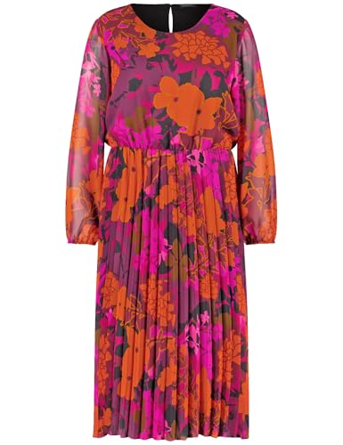 Samoon Damen Chiffonkleid mit plissiertem Rockteil Langarm, elastischer Ärmelsaum floral wadenlang Amazing Pink Gemustert 52 im Sale