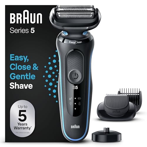 Braun Series 5 Elektrorasierer mit EasyClick Aufsatz, Barttrimmer, Rasierer Herren, EasyClean, Wet & Dry, Geschenk Mann, Made in Germany, 51-W1500s, weiß im Sale