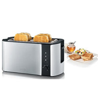 Thumbnail for SEVERIN Automatik-Langschlitztoaster für 4 Toastscheiben, mit Brötchenaufsatz hochwertiger Edelstahl Toaster mit großen Röstkammern und 1.400 W Leistung, Edelstahl-gebürstet/schwarz, AT 2590