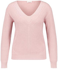 Thumbnail for Gerry Weber Damen Pullover mit Ajour-Details breite Rippenbündchen, Langarm unifarben Powder Rose 48 im Sale