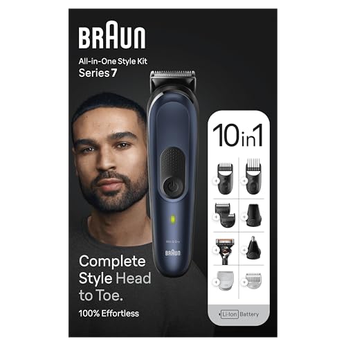 Braun All-In-One Bartpflege Bodygroomer Set, 10-in-1 Barttrimmer / Bartschneider, Trimmer/Haarschneider Herren, Haarschneidemaschine, wasserdicht, 100 Min. kabellose Laufzeit, MGK7421