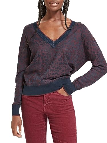 Scotch & Soda Damen Animal Jacquard V Neck Pullover, Bordeaux, im Sale