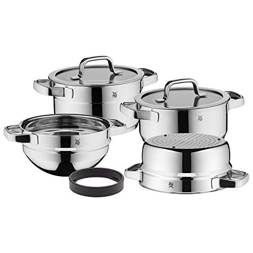 WMF Compact Cuisine Topfset Induktion 4-teilig, Kochtopf Set mit Glasdeckel, Cromargan Edelstahl poliert, Induktions Töpfe Set unbeschichtet, Innenskalierung im Sale