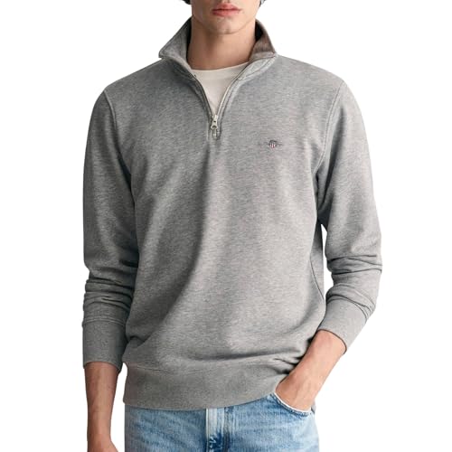 Gant Herren Reg Shield Half Zip Sweatshirt, Grey Melange, XXL EU im Sale