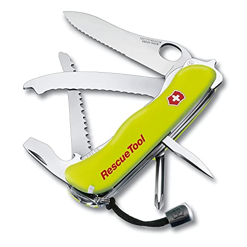 Victorinox Taschenmesser Rescue Tool (15 Funktionen, Frontscheibensäge, Gurtenschneider) gelb & Taschenmesser Swiss Card Lite (13 Funktionen, LED-Licht, Lupe, Schere, Stecknadel) rot transparent im Sale