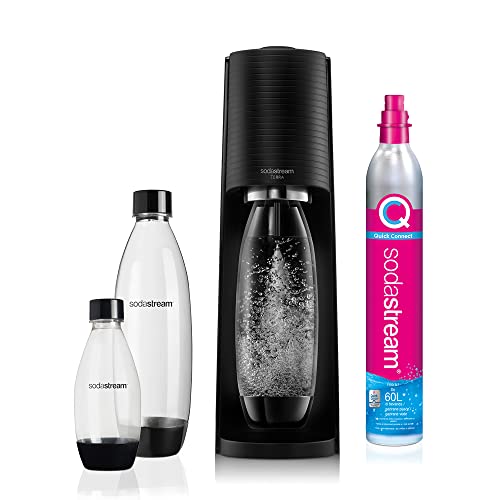 SodaStream Wassersprudler Terra Black Value Pack x3 mit 2 1 l und 1 Flasche à 1/2 l spülmaschinenfest und 1 Quick Connect Zylinder, Acryl, Schwarze Erde