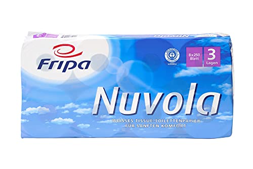 fripa Toilettenpapier 3-lagig, WC Papier Nuvola: 8 x 250 Blatt, 100% Recycling, weiß, 8 Stück