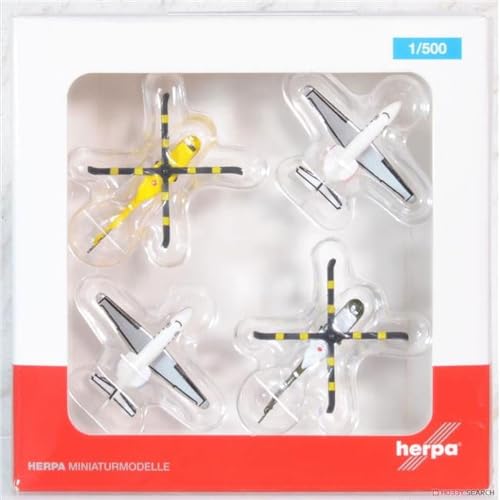 herpa 535939 Vier Modelle für einen Preis als Geschenk für Flugzeugfans Helicopter Hubschrauber und Bizjet Set (2+2), Mehrfarbig