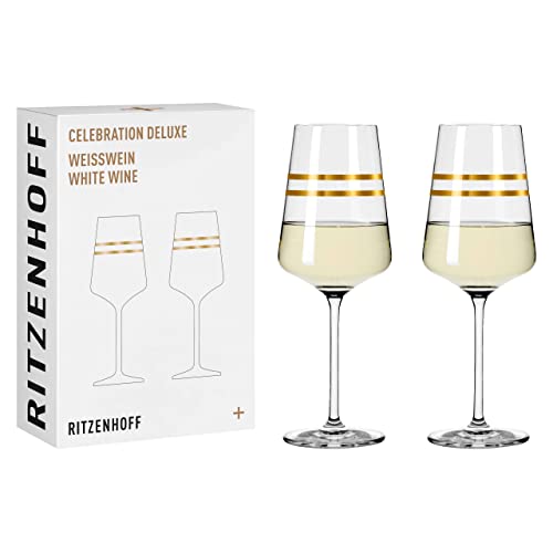 RITZENHOFF 6141002 Weißweinglas 400 ml - Serie Celebration Deluxe Set Nr. 2, 2 Stück mit Echt-Gold - Made in Germany im Sale