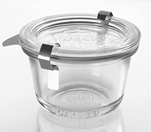 Weck 12 Gourmetgläser 165ml Sturzform/Sturzglas RR80 mit Glasdeckel, Ringen und Klammern im Original Karton (12, mit Glasdeckel, Ringen und Klammern) im Sale