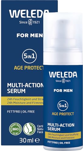 WELEDA Bio FOR MEN 5in1 Multi Action Serum - Naturkosmetik Anti Aging Männer Gesichtspflege Konzentrat mindert Falten & strafft. Herren Gesichtsserum mit Aloe Vera & Granatapfelsaft (vegan / 30ml) im Sale