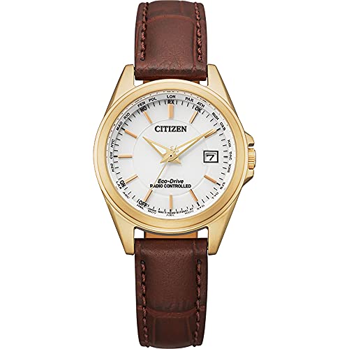 CITIZEN Damen Analog Quarz Uhr mit Leder Armband EC1183-16A, Weiß im Sale