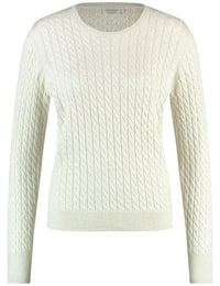 Thumbnail for Gerry Weber Damen Nachhaltiger Strickpullover mit Zopfmuster Langarm, Manschetten, breite Rippenbündchen unifarben Cream Melange 46 im Sale