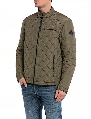 Replay Herren Steppjacke Übergangsjacke ohne Kapuze, Dark Olive... 928 (Grün), im Sale