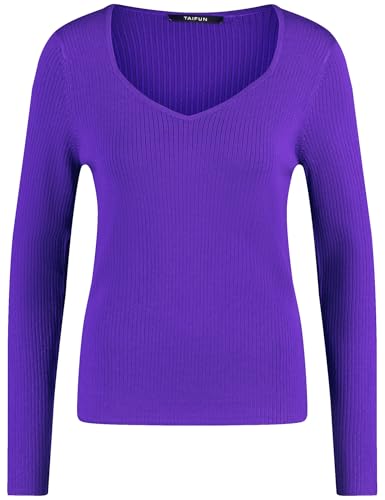 Taifun Damen Pullover aus geripptem Feinstrick Langarm unifarben Bright Violet 44 im Sale