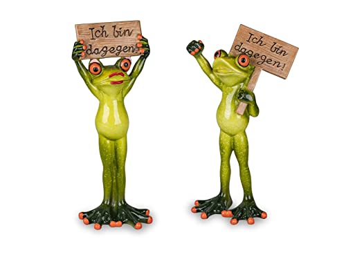 formano 2er Set lustige Frösche Frosch als Demonstrant mit Schild Figur Froschpaar