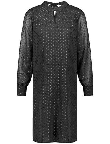 Taifun Damen Festliches Chiffonkleid mit Shiny-Dots Langarm, Manschetten unifarben, Polka Dots knieumspielend, kurz Schwarz 36 im Sale