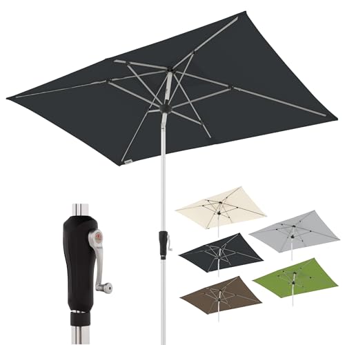 Doppler Sonnenschirm SL-AZ Auto Tilt 220x140 cm Anthrazit I Gartenschirm knickbar I Kurbelschirm mit UV-Schutz 80+ I Kurbelschirm aus Aluminium I regenabweisendes Polyester-Schirmdach