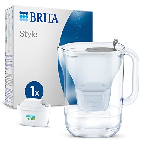 BRITA Wasserfilter-Kanne Style hellgrau (2,4l) inkl. 1x MAXTRA PRO All-in-1 Kartusche – Wasserfilter im modernen Design für den Kühlschrank zur Reduzierung von Kalk, Chlor, Metalle wie Blei & Kupfer im Sale