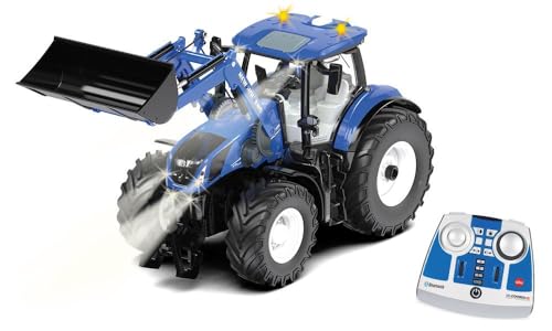 siku 6798, New Holland T7.315 Traktor mit Frontlader, Blau, Metall/Kunststoff, 1:32, Ferngesteuert, Inkl. Bluetooth-Fernsteuerung, Steuerung via App möglich