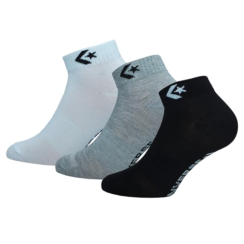 Converse 3 Paar Quarter Socken - Fußgewölbeunterstützung - Polyester - Unisex (Mehrfarbig (Grau, Weiß, Schwarz), 43-46)