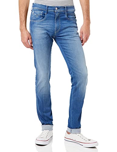 Replay Herren Jeans Anbass Slim-Fit Hyperflex Recycled mit Stretch, Medium Blue 009 (Blau), 32W / 30 im Sale