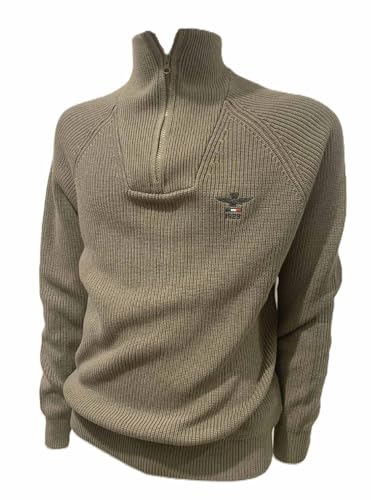 Aeronautica Militare MA1509 Herren-Pullover mit halbem Reißverschluss, Baumwolle, militär-grün, Large im Sale