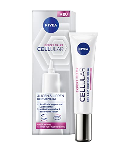 NIVEA Cellular Expert Filler Augen & Lippen Konturpflege (15 ml), straffende Anti Falten Augencreme mit Hyaluron und purer Folsäure, feuchtigkeitsspendende Lippenpflege