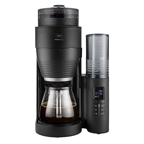 Melitta AromaFresh X - Kaffeemaschine mit Mahlwerk, Filterkaffeemaschine mit Glaskanne und Tropfstopp, für bis zu 10 Tassen Kaffee, schwarz/silber im Sale