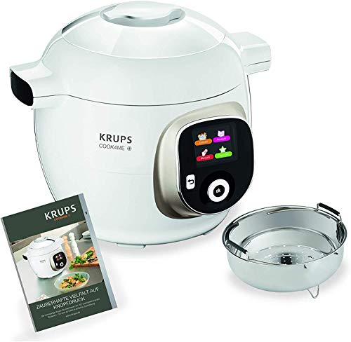 Krups Cook4Me+ Multikocher CZ7101 | inkl. Rezeptbuch | 6L Kapazität | Elektrischer Schnellkochtopf | 150 Vorprogrammierte Rezepte | Intuitives LCD-Display | 1600W | Dampfgaren | Anbraten | weiß im Sale