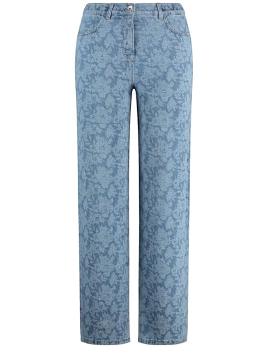 Samoon Damen Weite Jeans mit Spitzen-Druck Carlotta Gemustert, floral reguläre Länge Blue-Black Denim Gemustert 46 im Sale