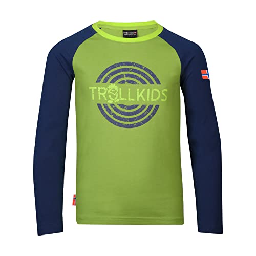 Trollkids Unisex - Kinder Preikestolen Kapuzenpullover Hoodie aus Baumwolle, Kiwigrün/Mystikblau, Größe 104