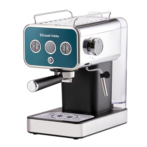 Russell Hobbs Espressomaschine [Siebträgermaschine] Distinction Edelstahl Ocean Blue (15 Bar, Einsatz 1&2 Tassen, ESE Pads, autom.Dosieren & man.Option, Dampfdüse f Heißwasser & Milchschaum) 26451-56 im Sale