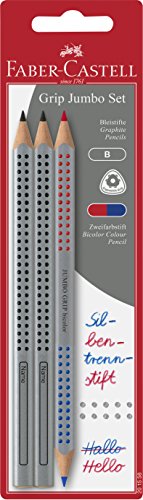 Faber-Castell 201558 - 2 Bleistifte Jumbo Grip & 1 Jumbo Grip Bicolor rot und blau, 1 Stück