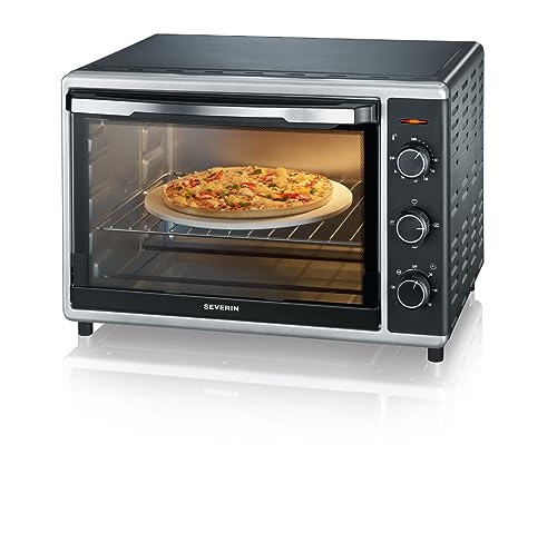 SEVERIN Back- und Toastofen mit Umluftfunktion, Mini Backofen mit Grillrost, Backblech, Drehspieß und Pizzastein, vielseitiger Heißluftofen mit Kapazität, 1.800 W, schwarz, TO 2058 im Sale