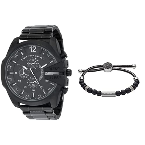 Diesel Herren Mega Chief Chronograph, 59mm Gehäusegröße, Edelstahluhr Herren Beads Halbedelsteinarmband mit Schiebeschließe im Sale