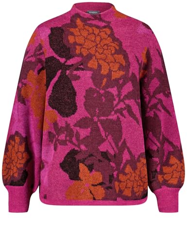 Samoon Damen Pullover mit floralem Jacquardmuster Langarm, Ärmelbündchen floral Amazing Pink Gemustert 50 im Sale