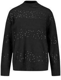 Thumbnail for Gerry Weber Damen Pullover mit Turtleneck und Dekor Langarm, breite Rippenbündchen unifarben Schwarz 42 im Sale