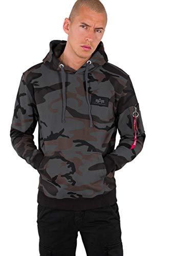 ALPHA INDUSTRIES Herren Back Print Hoody Kapuzensweat Kapuzenpullover, Black Camo, 3 im Sale