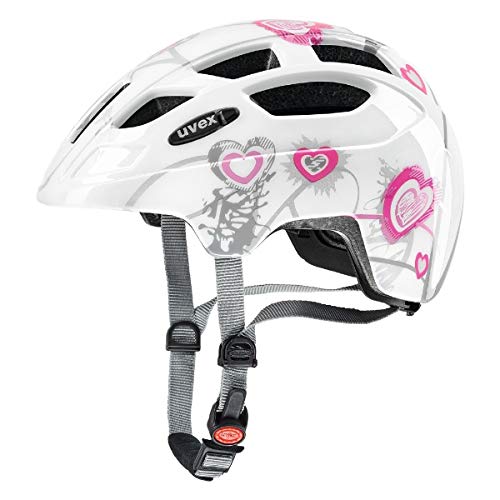 uvex finale junior - leichter Fahrradhelm für Kinder - individuelle Größenanpassung - erweiterbar mit LED-Licht - heart white pink - 51-55 cm