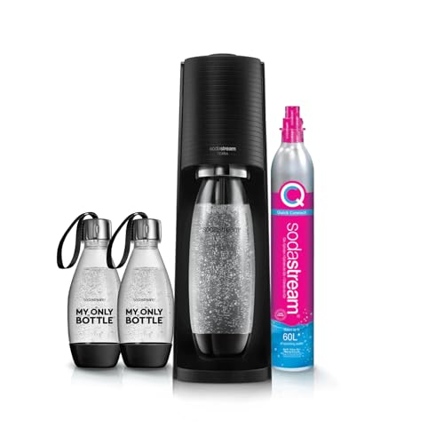 sodastream Set mit Wassersprudelmaschine und Soda Terra schwarz, 1 Flasche FUSE Spülmaschine 1 l, 2 Flaschen My Only Bottle 0,5 l und 1 Zylinder CO2 60 l Quick Connect zum Anklipsen [Amazon Exclusive]