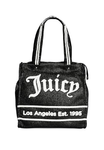 Juicy Couture - Shopper Tasche aus stroh, schwarz-weiß (35 X 16 X 35 cm) im Sale