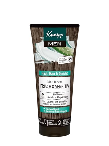 Kneipp MEN 3 in 1 Dusche Frisch und Sensitiv, mit belebend frischem Duft, natürlichem Pflegekomplex und Bio Aloe Vera, vegan, pH-hautideal, 200ml im Sale